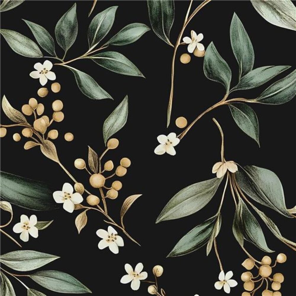 Vintage Leaf Peelable Wallpaper, Black Green Leaf Botanical DIY Craft
